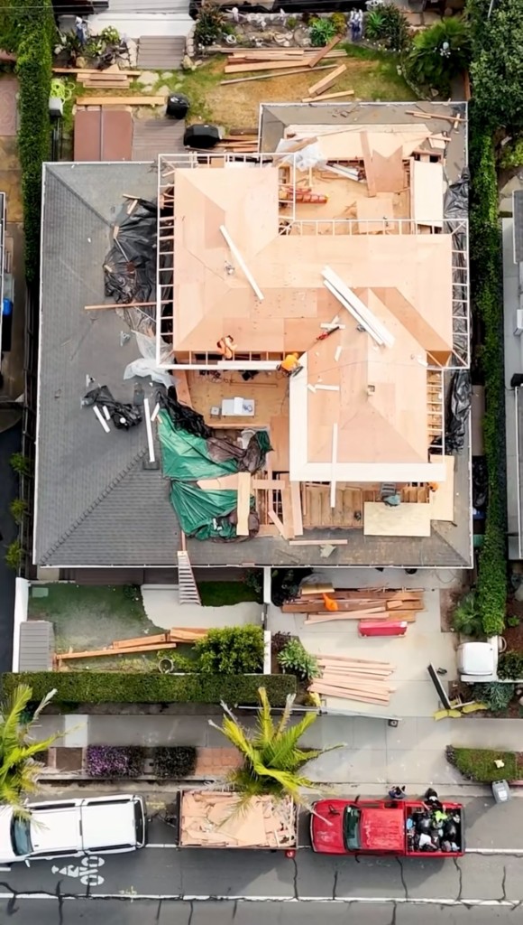 Aerial view of a home renovation project by United Construction